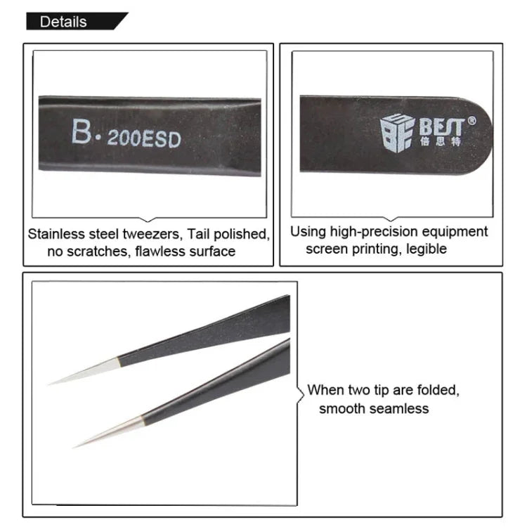 แหนบปลายกันไฟฟ้าสถิตย์สแตนเลส 202 รุ่น BEST BST-200ESD