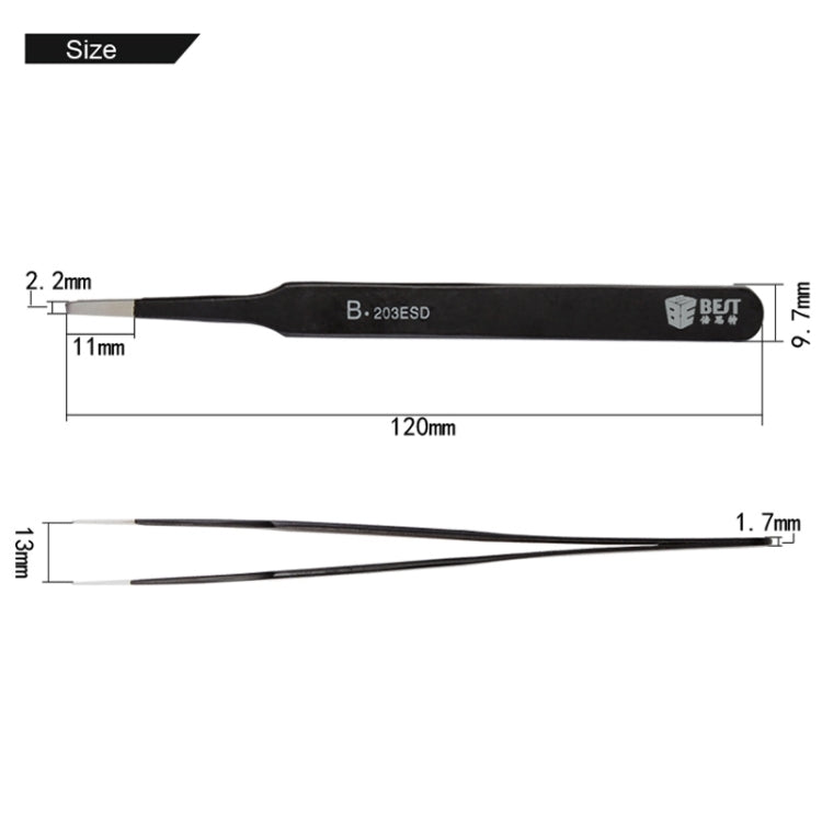 แหนบ BEST BST-203ESD 202 สแตนเลส ปลายกันไฟฟ้าสถิตย์, BST-203ESD