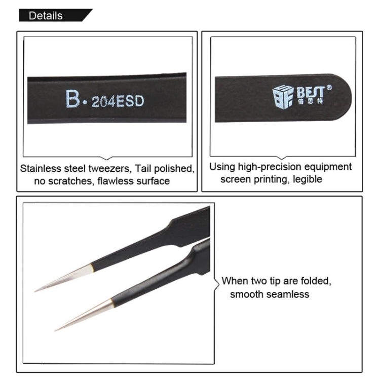 แหนบ BEST BST-204ESD 202 สแตนเลส ปลายกันไฟฟ้าสถิตย์, BST-204ESD