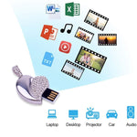 แฟลชไดรฟ์ USB รูปหัวใจเงินประดับเพชร เหมาะสำหรับของขวัญวันวาเลนไทน์ ความจุ 2GB, 4GB, 8GB, 16GB, 32GB