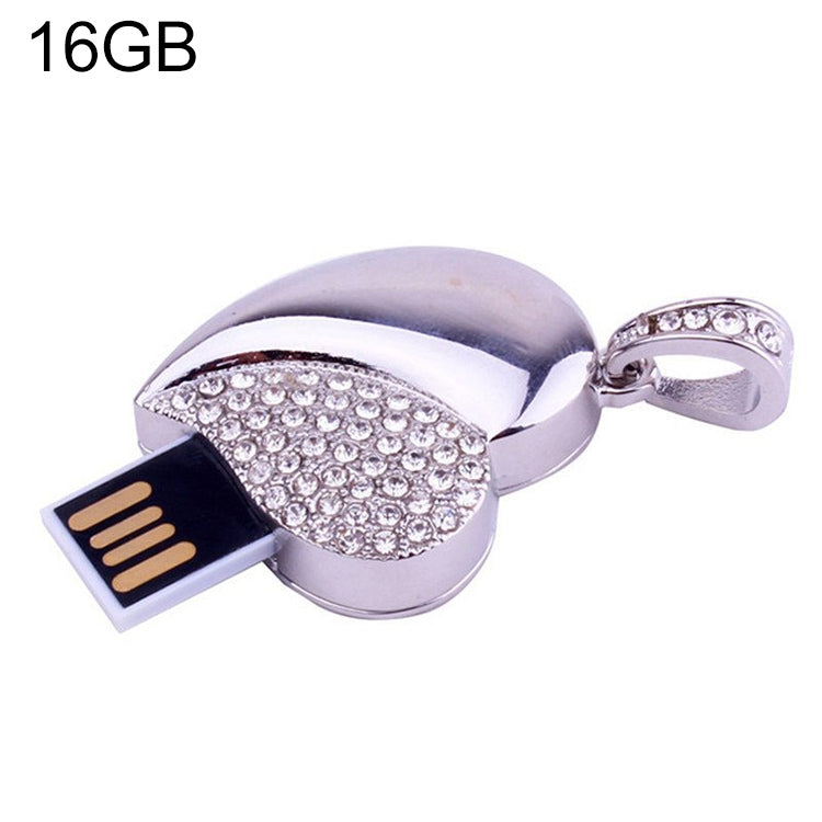 แฟลชไดรฟ์ USB รูปหัวใจเงินประดับเพชร เหมาะสำหรับของขวัญวันวาเลนไทน์ ความจุ 2GB, 4GB, 8GB, 16GB, 32GB