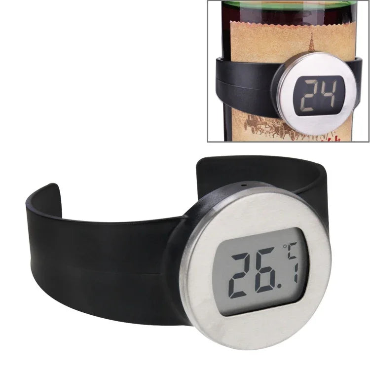 Celsius Degree Digital LCD Display Wine Bottle Thermometer, Suitable Bottle Diameter: 65-80mm (Black + Silver), TL802-TT