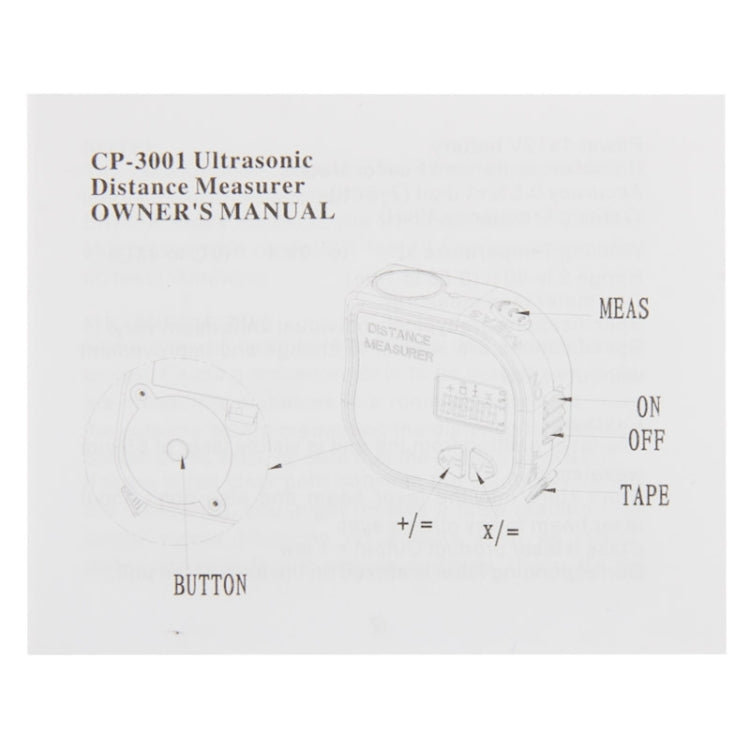 เครื่องวัดระยะด้วยอัลตราโซนิก CP-3001 พร้อมเทปวัดความยาว 1 เมตร