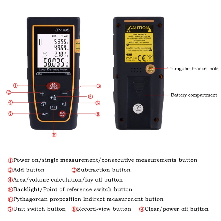 เครื่องวัดระยะเลเซอร์ดิจิตอลแบบมือถือ CP-100S ระยะวัดสูงสุด 100 เมตร