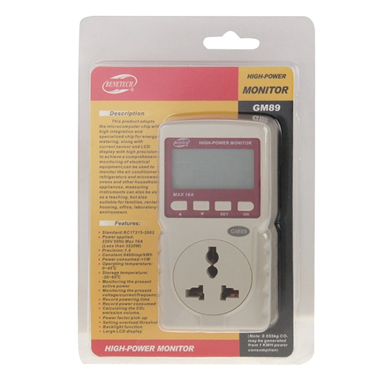 เครื่องตรวจสอบกำลังไฟสูง BENETECH GM89 ปลั๊ก US
