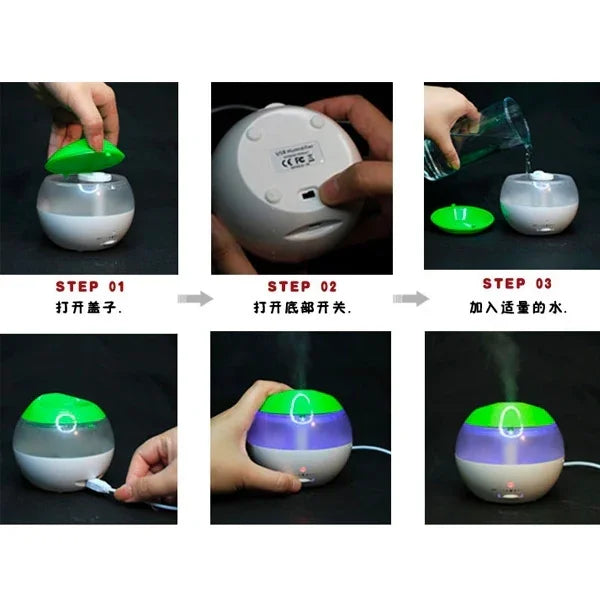 เครื่องเพิ่มความชื้นในอากาศ USB พร้อมไฟแสดงสถานะสีแดงขนาดเล็กและสวิตช์ปรับปริมาณไอน้ำ (สีขาว + เขียว), เครื่องเพิ่มความชื้น USB