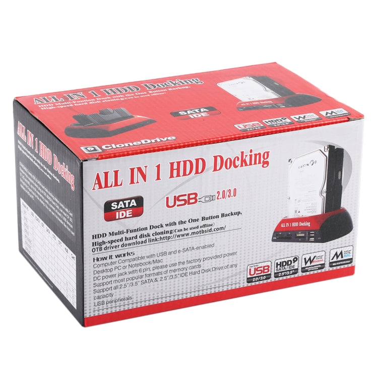 แท่นวางฮาร์ดไดรฟ์ SATA/IDE ขนาด 2.5 นิ้ว/3.5 นิ้ว แบบ All in 1 พร้อมเครื่องอ่านการ์ดและฮับ USB