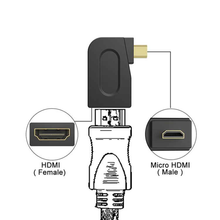 อะแดปเตอร์ทองชุบ Micro HDMI ตัวผู้เป็น HDMI 19 พิน ตัวเมีย พร้อมมุม 90 องศา, Micro HDMI เป็น HDMI