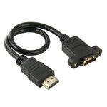 สายอะแดปเตอร์ HDMI (Type-A) ชาย เป็น HDMI (Type-A) หญิง ยาว 30 ซม. พร้อมรูสกรู 2 รู, HDMI AM เป็น AF พร้อมรูหูฟัง (30 ซม.)