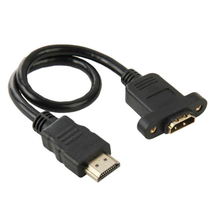 สายอะแดปเตอร์ HDMI (Type-A) ชาย เป็น HDMI (Type-A) หญิง ยาว 30 ซม. พร้อมรูสกรู 2 รู, HDMI AM เป็น AF พร้อมรูหูฟัง (30 ซม.)