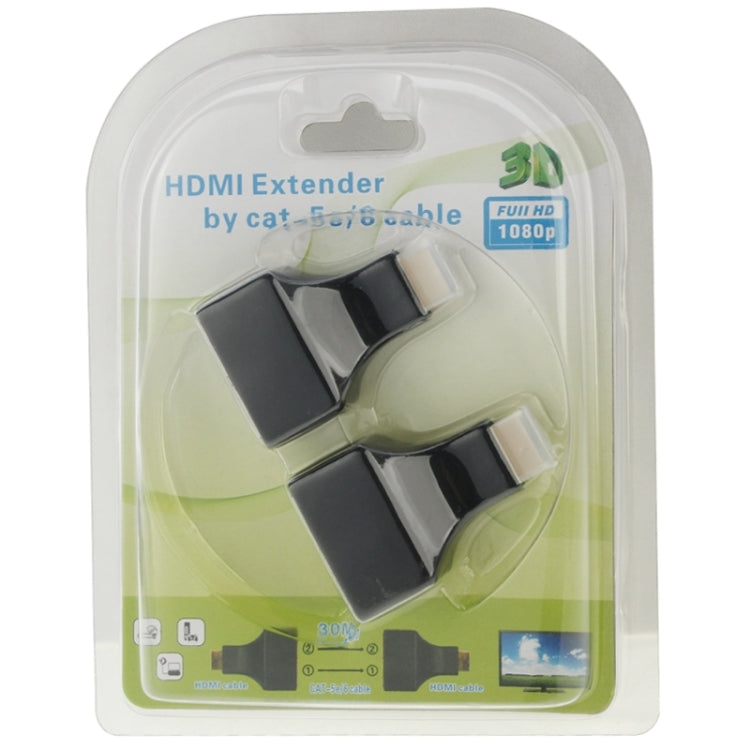 สายขยายเครือข่าย HDMI ยาว 30 ม. เป็นพอร์ต RJ45 คู่ ผ่าน Cat 5e/6 สำหรับ 3D HDTV, RJ45 คู่ สีดำ