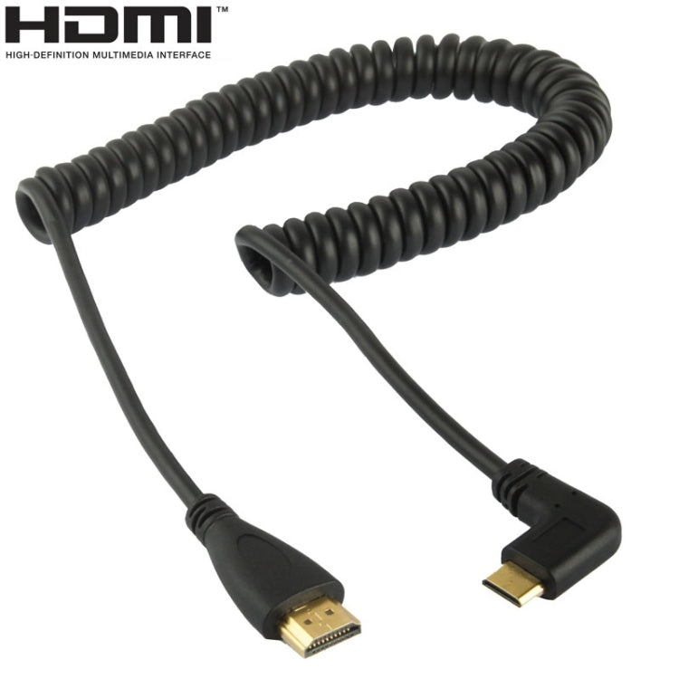 สายเคเบิล Mini HDMI ตัวผู้ชุบทอง รุ่น 1.4 แบบขด รองรับ 3D / อีเธอร์เน็ต ความยาว: 0.6m-2m มุมขวา Mini HDMI เป็น HDMI AM