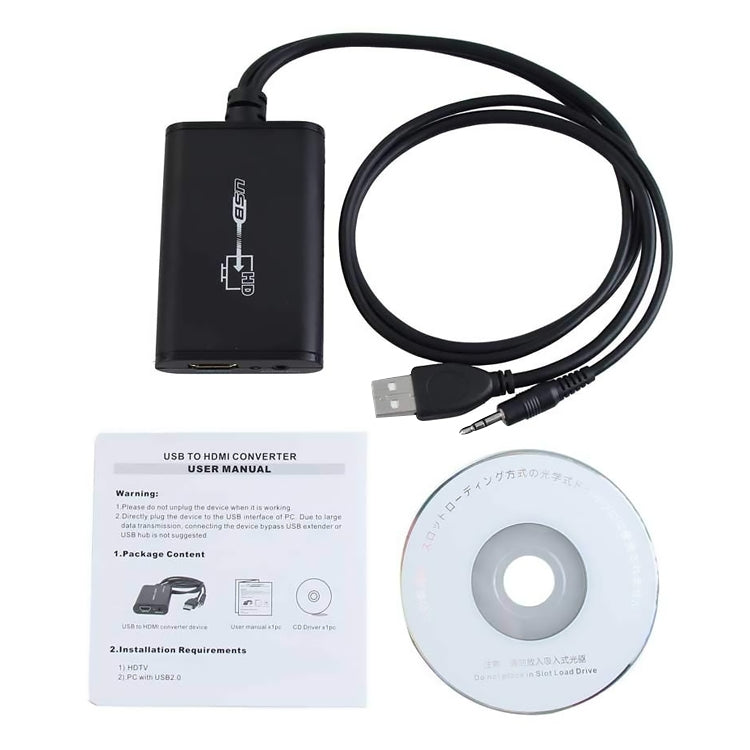 สาย USB 2.0 เป็น HDMI สำหรับวิดีโอ HD สำหรับ HDTV รองรับ Full HD 1080P USB 2.0