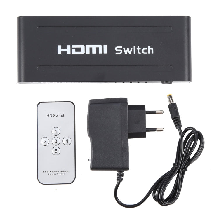 สวิตช์ HDMI 5 พอร์ต Full HD 1080P พร้อมรีโมทและไฟ LED แสดงสถานะ พร้อมไฟ LED แสดงสถานะ