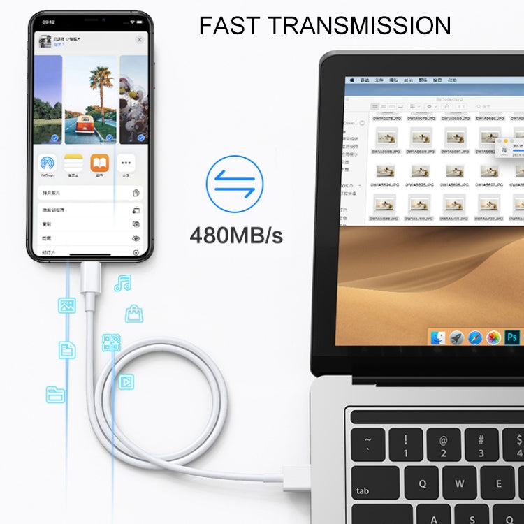สายชาร์จและซิงค์ข้อมูล USB เป็น 8 Pin ความยาวสาย: 1m, 3m