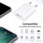 อะแดปเตอร์ชาร์จ USB ซ็อกเก็ต EU 5V / 1A สำหรับ iPhone, Galaxy, Huawei, Xiaomi, LG, HTC และสมาร์ทโฟนอื่นๆ อุปกรณ์ชาร์จซ้ำได้