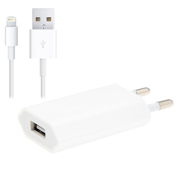อะแดปเตอร์ชาร์จเดินทาง 2 in 1 5V 1A ปลั๊ก EU พร้อมสาย 8 พิน 1 เมตร สำหรับ iPhone