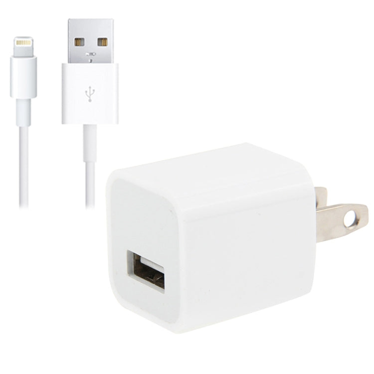 อะแดปเตอร์ชาร์จเดินทาง 2 in 1 5V 1A ปลั๊ก US พร้อมสาย 8 พิน 1 เมตร สำหรับ iPhone