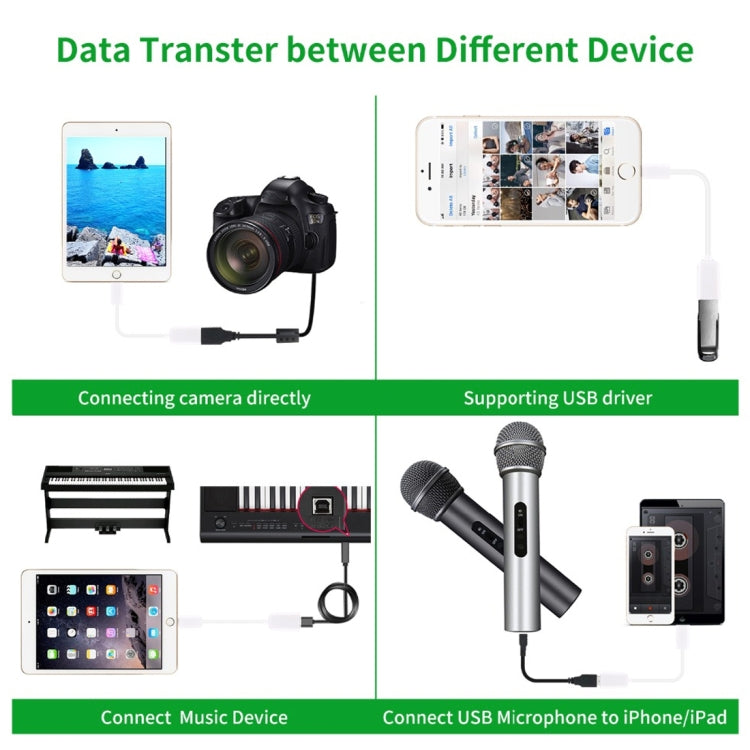 สายอะแดปเตอร์ OTG USB ตัวเมียเป็น 8 พิน ตัวผู้ รองรับ iOS 10.2 หรือต่ำกว่า ความยาว: 18 ซม.