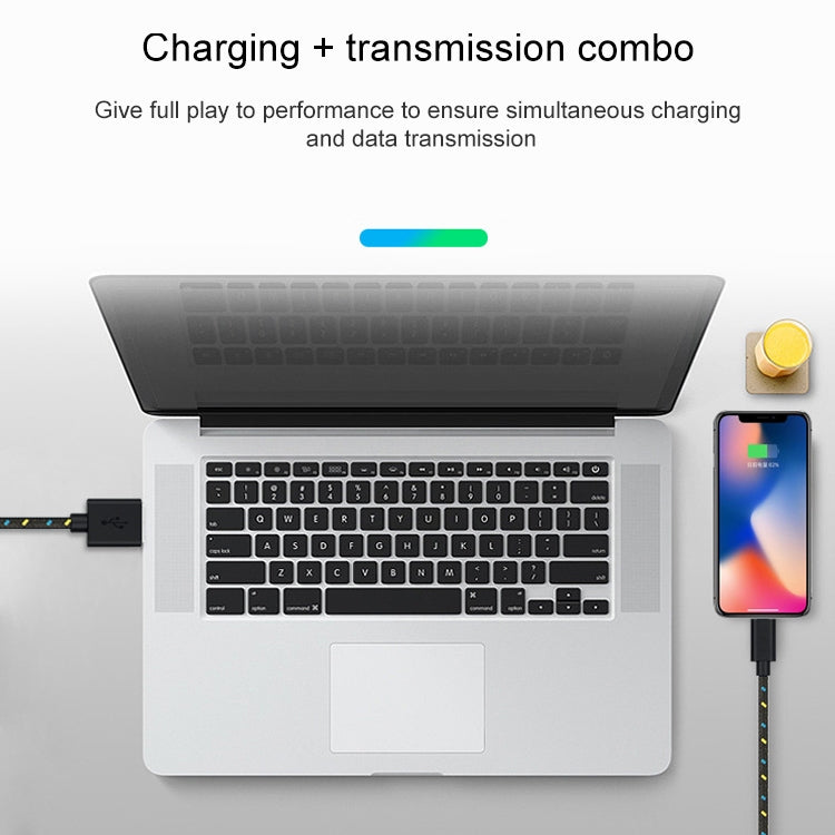 สายชาร์จและโอนข้อมูล USB สไตล์ตาข่ายไนลอน 2 เมตร สำหรับ iPhone, iPad