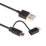 สายชาร์จและซิงค์ข้อมูล 1 เมตร MFI 2 in 1 8 pin + Micro USB 2.0 ตัวผู้ไปยัง USB