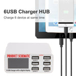 ที่ชาร์จ USB WLX-899 30W 5V 6A เอาต์พุตสูงสุด 3.5A ชาร์จเร็ว 6 พอร์ต พร้อมจอแสดงผลดิจิทัลและสายยาว 1.5 เมตร รุ่น WLX-899