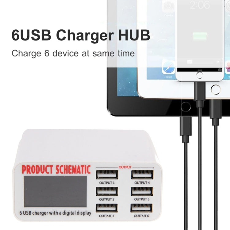 ที่ชาร์จ USB WLX-899 30W 5V 6A เอาต์พุตสูงสุด 3.5A ชาร์จเร็ว 6 พอร์ต พร้อมจอแสดงผลดิจิทัลและสายยาว 1.5 เมตร รุ่น WLX-899