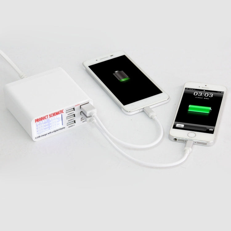 ที่ชาร์จ USB WLX-899 30W 5V 6A เอาต์พุตสูงสุด 3.5A ชาร์จเร็ว 6 พอร์ต พร้อมจอแสดงผลดิจิทัลและสายยาว 1.5 เมตร รุ่น WLX-899