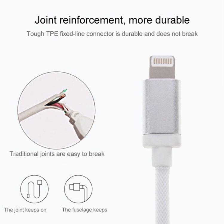 สายถักหัวโลหะแบบตาข่าย 8 พิน เป็น USB สำหรับข้อมูล / ชาร์จไฟ ความยาวสาย: 25 ซม.