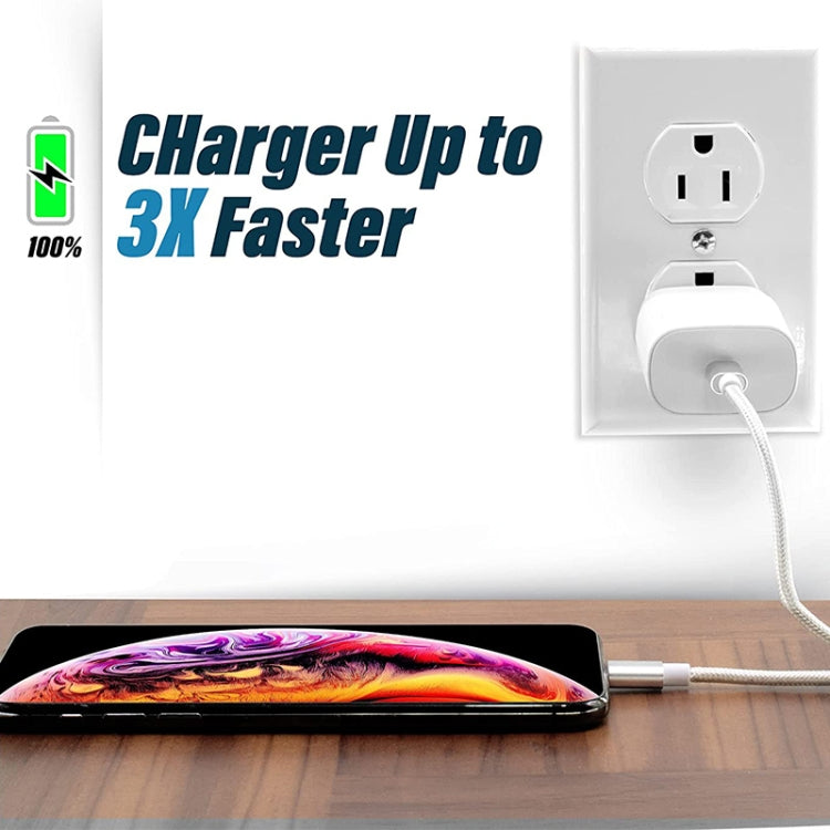 สายถักหัวโลหะแบบตาข่าย 8 พิน เป็น USB สำหรับข้อมูล / ชาร์จไฟ ความยาวสาย: 25 ซม.