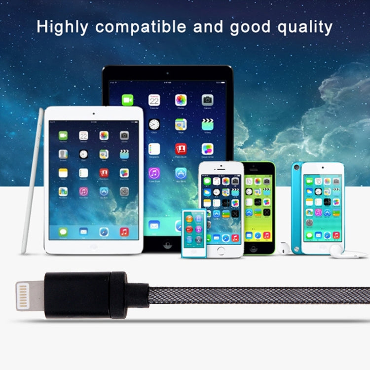สายถักหัวโลหะแบบตาข่าย 8 พิน เป็น USB สำหรับข้อมูล / ชาร์จไฟ ความยาวสาย: 25 ซม.