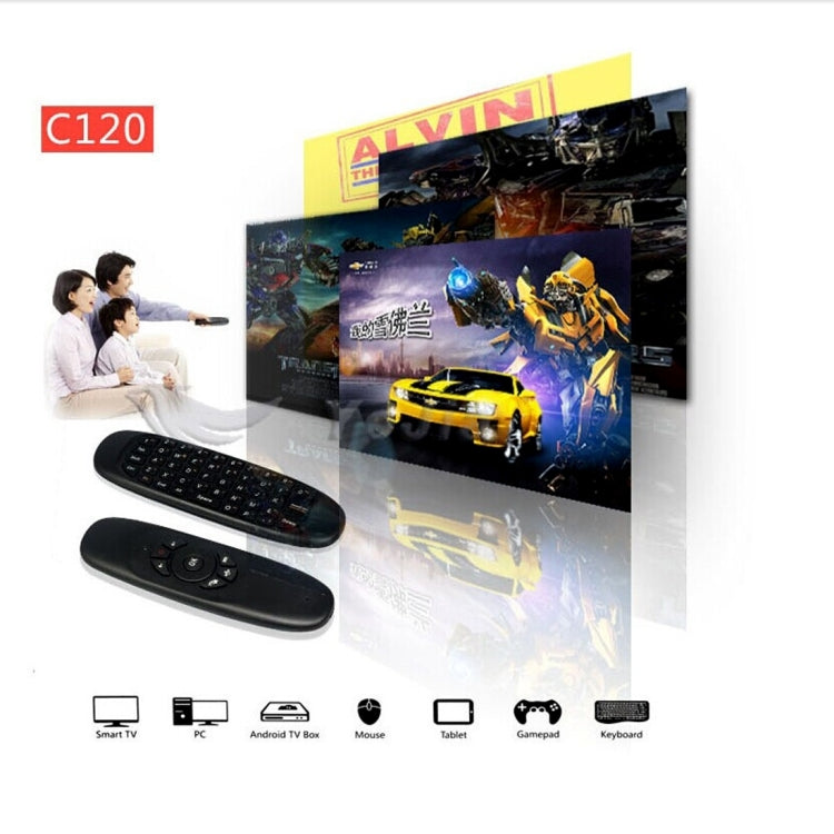 เมาส์อากาศไร้สาย C120 T10 2.4GHz พร้อมคีย์บอร์ดรีโมทชาร์จไฟได้ สำหรับ Android TV Box / PC คีย์บอร์ดไร้สาย