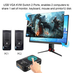 กล่องสวิตช์ KVM-21UA 2 พอร์ต USB พร้อมปุ่มควบคุมสำหรับคีย์บอร์ด เมาส์ และจอมอนิเตอร์ PC 2 พอร์ต (พร้อม USB)