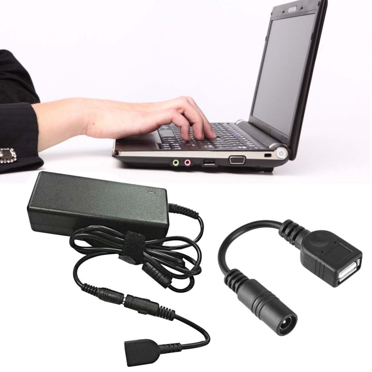 สายเชื่อมต่อไฟ DC ตัวเมีย 5.5 x 2.1 มม. เป็นตัวผู้ USB AF สำหรับอะแดปเตอร์แล็ปท็อป, ความยาว: 15 ซม., USB AF