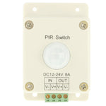 สวิตช์ PIR 8A 12V-24V DC ตัวควบคุมอินฟราเรดสำหรับไฟ LED