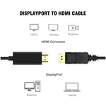 สาย DisplayPort ตัวผู้ เป็น HDMI ตัวผู้, ความยาวสาย: 1.8 ม., DP เป็น HDMI ตัวผู้ สีดำ