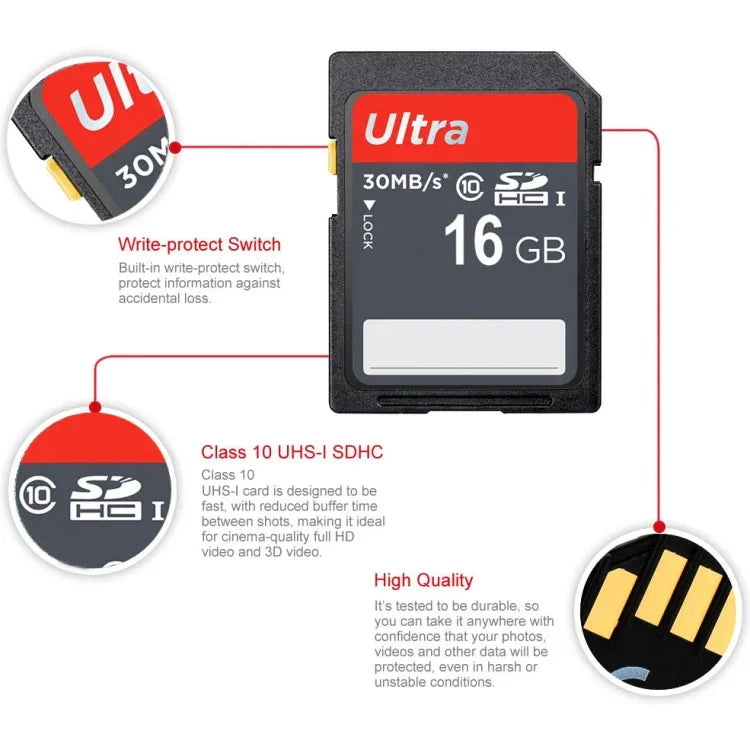 การ์ดหน่วยความจำกล้อง SDHC Class 10 ความเร็วสูงพิเศษ 16GB (ความจุจริง 100%), 16GB