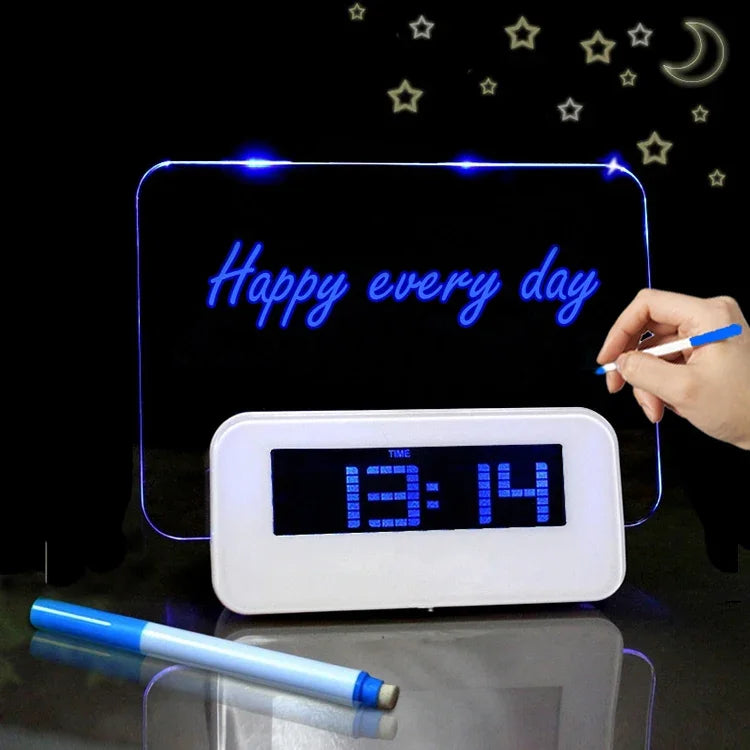 นาฬิกาปลุกดิจิทัล LCD อเนกประสงค์ พร้อมเทอร์โมมิเตอร์ + HUB USB 4 พอร์ต + กระดานข้อความพร้อมไฟพื้นหลัง LCD สีน้ำเงินหรือสีเขียว, กระดานข้อความ USB