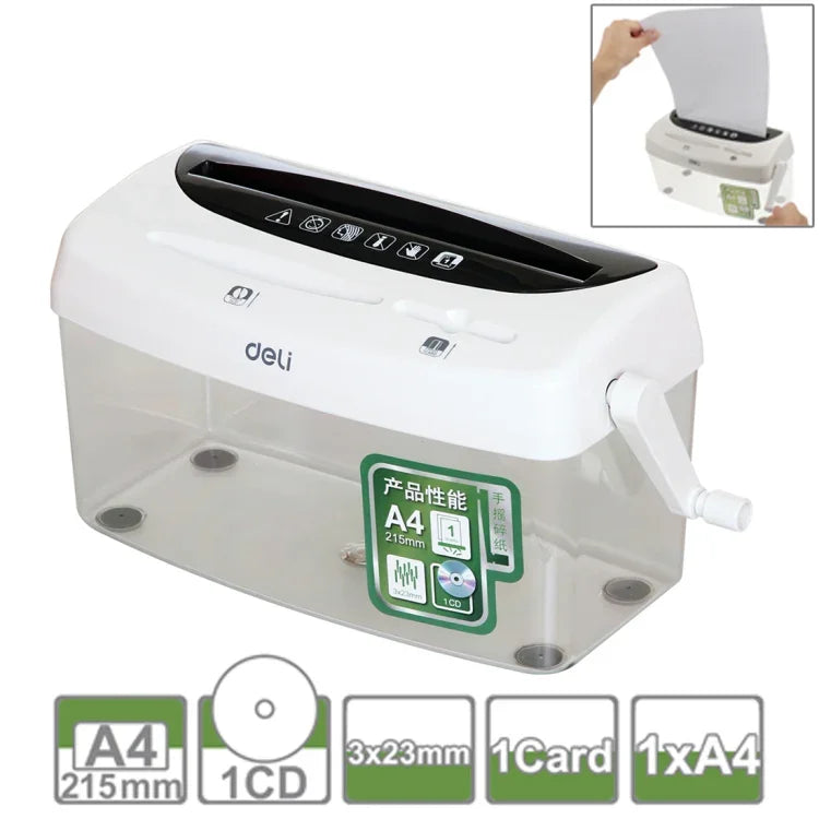 เครื่องทำลายเอกสารแบบมือหมุน Deli รุ่น A4 / CD / Card สำหรับโต๊ะทำงาน ความจุถังขยะ 4 ลิตร (รุ่น 9935), รุ่น 9935