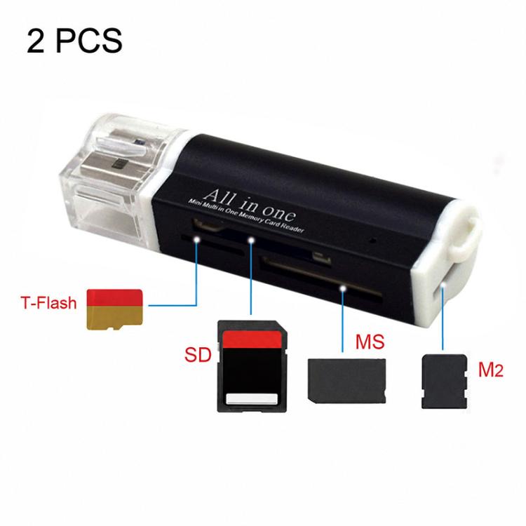 เครื่องอ่านการ์ดหน่วยความจำ 2 ชิ้น แบบมัลติออลอินวัน USB 2.0 รองรับ Micro SD SDHC TF M2 MMC MS PRO DUO