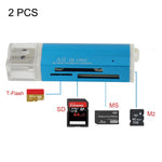 เครื่องอ่านการ์ดหน่วยความจำ 2 ชิ้น แบบมัลติออลอินวัน USB 2.0 รองรับ Micro SD SDHC TF M2 MMC MS PRO DUO