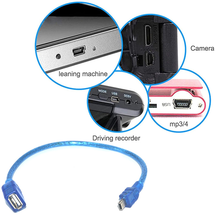 สายอะแดปเตอร์ Mini USB 5 พิน ถึง USB 2.0 AF OTG, ความยาว: 22 ซม. (สีน้ำเงิน), 22 ซม.