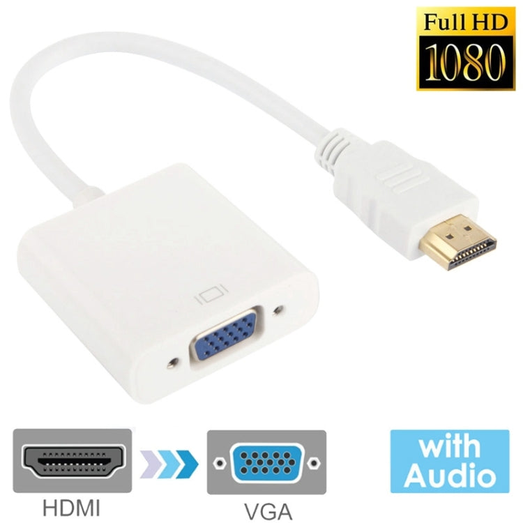 สาย HDMI เป็น VGA พร้อมช่องเสียง Full HD 1080P ความยาว 24 ซม. สำหรับคอมพิวเตอร์ / DVD / กล่องเซ็ตท็อปดิจิทัล / แล็ปท็อป / โทรศัพท์มือถือ / เครื่องเล่นมีเดีย, ความยาว: 24 ซม. (สีขาว)