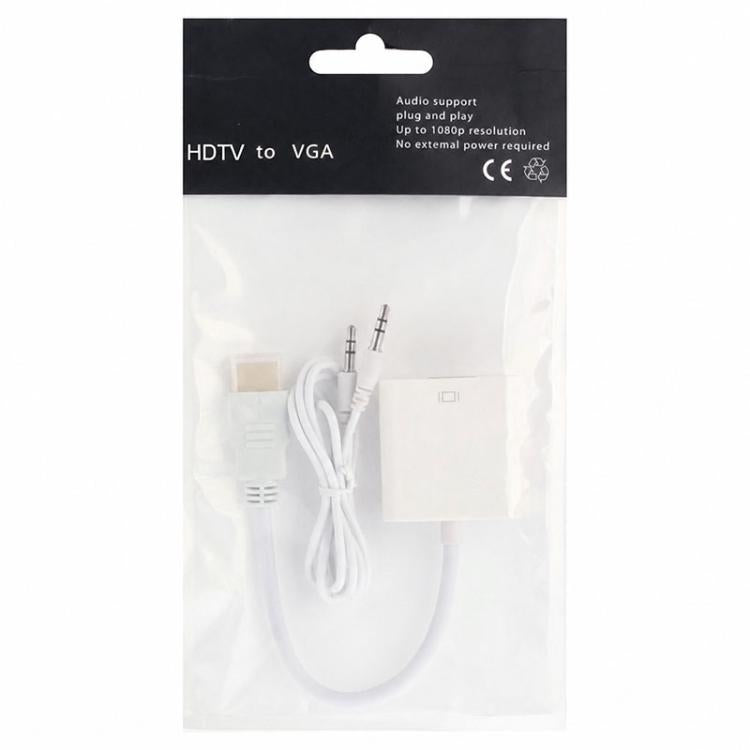 สาย HDMI เป็น VGA พร้อมช่องเสียง Full HD 1080P ความยาว 24 ซม. สำหรับคอมพิวเตอร์ / DVD / กล่องเซ็ตท็อปดิจิทัล / แล็ปท็อป / โทรศัพท์มือถือ / เครื่องเล่นมีเดีย, ความยาว: 24 ซม. (สีขาว)