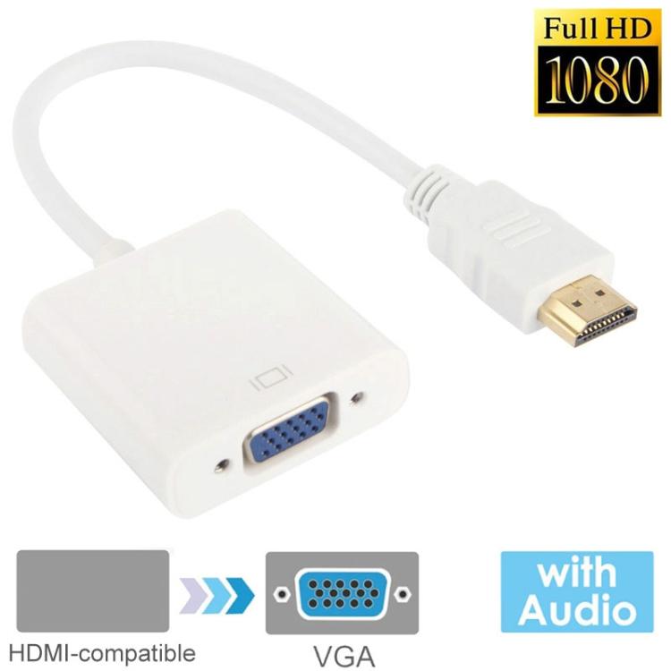 สาย HDMI เป็น VGA พร้อมช่องเสียง Full HD 1080P ความยาว 24 ซม. สำหรับคอมพิวเตอร์ / DVD / กล่องเซ็ตท็อปดิจิทัล / แล็ปท็อป / โทรศัพท์มือถือ / เครื่องเล่นมีเดีย, ความยาว: 24 ซม. (สีขาว)