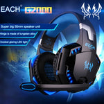 EACH หูฟังเกมมิ่งสเตอริโอครอบหู G2000 พร้อมไมโครโฟนและไฟ LED สำหรับคอมพิวเตอร์, ความยาวสาย: 2.2m