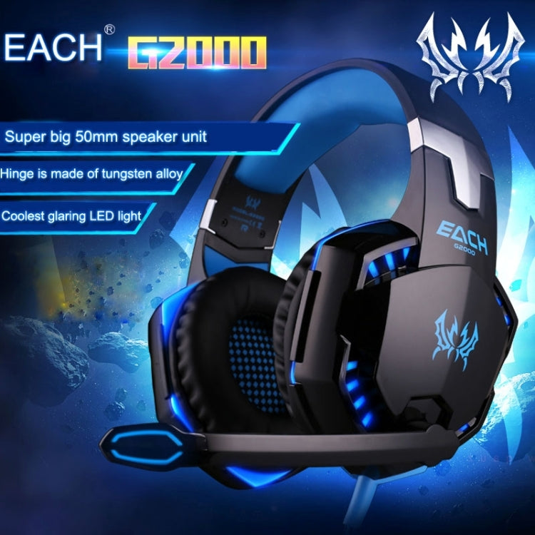 EACH หูฟังเกมมิ่งสเตอริโอครอบหู G2000 พร้อมไมโครโฟนและไฟ LED สำหรับคอมพิวเตอร์, ความยาวสาย: 2.2m