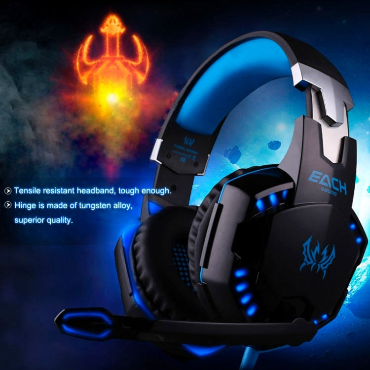 EACH หูฟังเกมมิ่งสเตอริโอครอบหู G2000 พร้อมไมโครโฟนและไฟ LED สำหรับคอมพิวเตอร์, ความยาวสาย: 2.2m