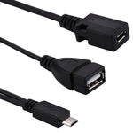 สาย OTG Y Splitter USB 2.0 Micro-B ตัวผู้เป็น USB 2.0 Micro-B ตัวเมียและ USB 2.0 ตัวเมีย, ความยาว: 19 / 30 ซม.