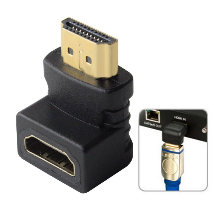 อะแดปเตอร์ HDMI 19 พิน ตัวผู้เป็นตัวเมีย มุม 90 องศา ชุบทอง